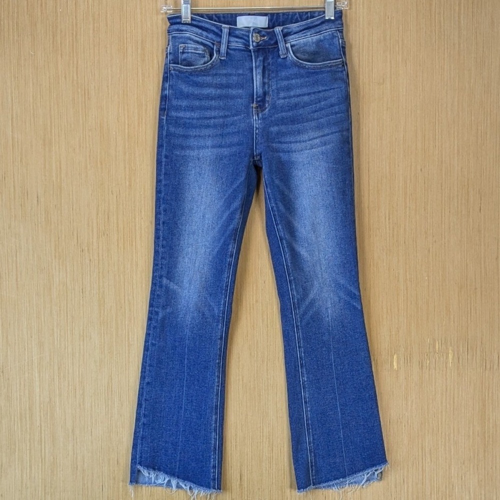 Vervet High Rise Cropped Kick Flare Raw Hem Jeans Size 26 Blue Medium Wash